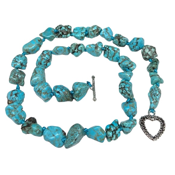 RE-STOCKED! Turquoise Howlite Nugget Beaded Necklace Chunky Genuine Stone 18” - Picture 3 of 6